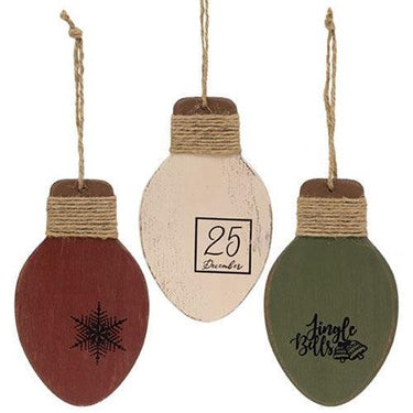 Distressed Wooden Christmas Light Ornament 3 Asstd - The Fox Decor
